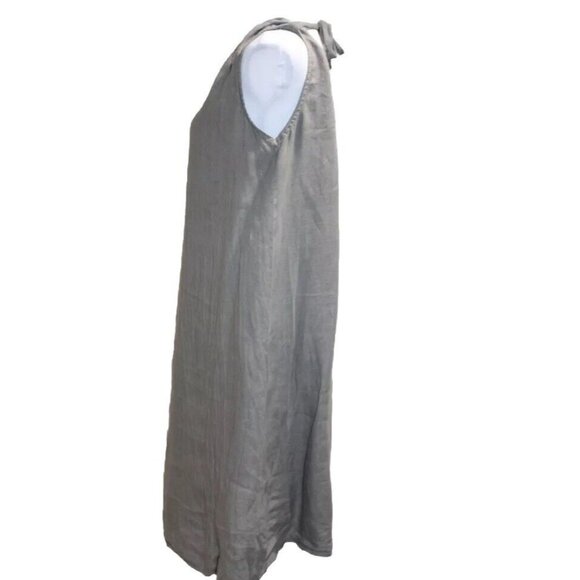 Cartoon Germany Women's Linen Dress Tie Neck Pullover Sleeveless Midi Khaki M - Picture 2 of 7